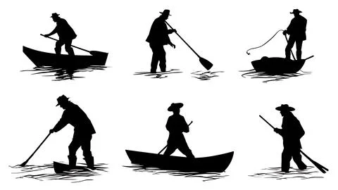 Sailors Using Boat Hook Silhouettes Pack Stock Illustration