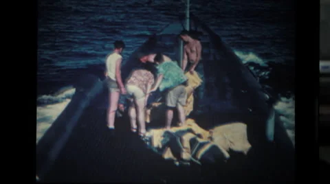 Sailors working on deck of submarine Stock Footage 37597199