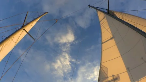 Sails and rigs against the sky at the sunset. Stock Footage 107971845