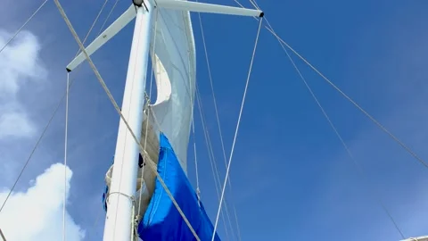 Sails on the catamaran in indian ocean Stock Footage 170066596