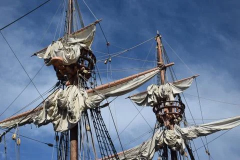 Sails of pirate ship Stock Photos