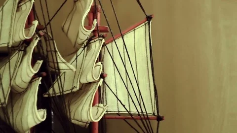 Sails on the ship. the side of the sailing ship. ship model Stock Footage 80565904