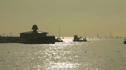 Sails At Sunset Over The Sea Stock Footage 34289467