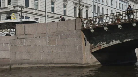 Sails under the bridge on the boat Stock Footage 64270287