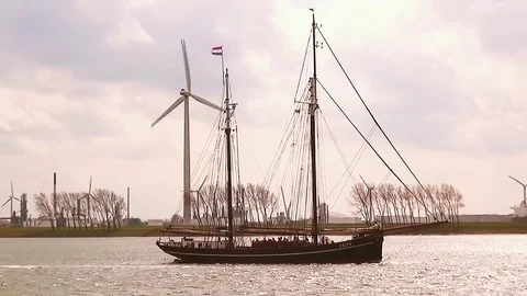  Sailship in evening sun Stock Footage 85269602