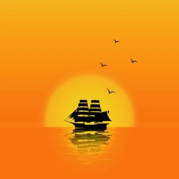 Sailship at sunset Stock Illustration