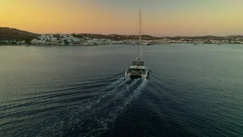 Sailship at sunset in Milos 4K Stock Footage 314753895