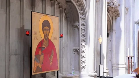 Saint Alban Icon Inside St Albans Cathedral Interior Stock Footage 345011639