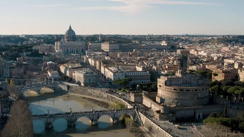 Saint Angelo castle, St. Angelo Bridge and St. Peter's Basilica Stock Footage 122610595