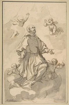 Saint Augustine on Clouds Surrounded by Angels 16671744 Johann Jacob Eybelw.. Illustrazione stock