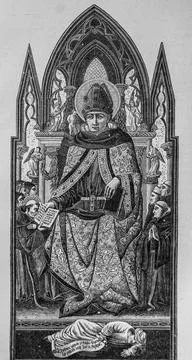 Saint Augustine putting his rule to his religious, History of the Church, Pub Stock Illustration