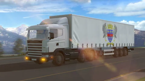 Saint Barthelemy flag shown on the side of a large truck Stock Footage 122105385