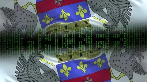 Saint Barthelemy flag - Waving flag on matrix binary code background Stock Footage 321420512