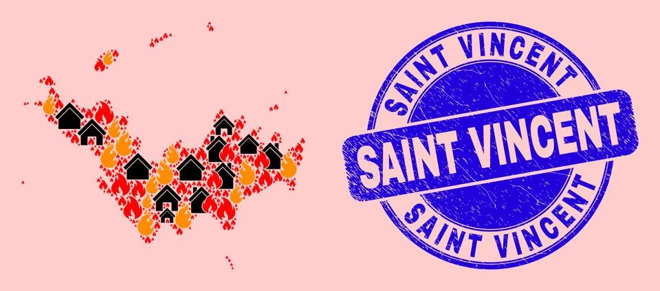 Saint Barthelemy Map Composition of Fire and Properties and Textured Saint Stock Illustration