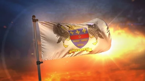 Saint Barthlemy Flag Backlit At Beautiful Sunrise Loop Slow Motion 4K Stock Footage 76689542
