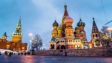 Saint Basil Cathedral in Moscow at night Stock Footage