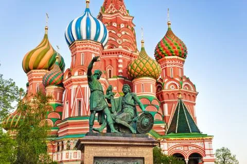 Saint Basil Cathedral on Red square, Moscow at sunset Stock Photos
