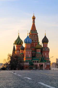 Saint Basil Cathedral at Red Square during sunrise in Moscow at Russia Stock Photos