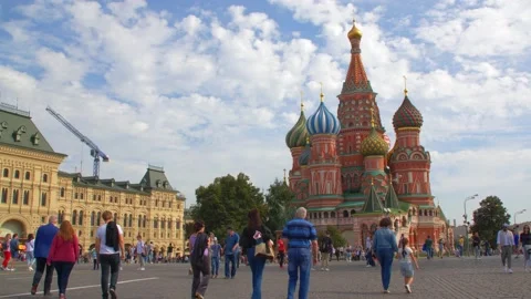 Saint Basil's Cathedral against the blue cloudy sky. Moscow, Russia. Video stock 144375573