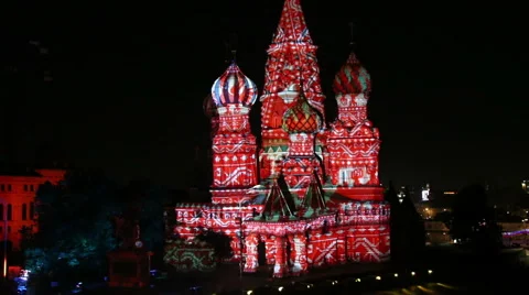Saint Basil's Cathedral illuminated. Video stock 59942942