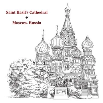 Saint Basils Cathedral in Moscow, vector hand drawing image Stock Illustration