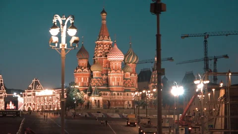 Saint Basil's Cathedral at night, Moscow Stock Footage 136359853