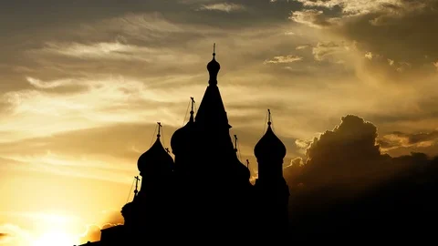 Saint Basil's Cathedral over sunset, 3d animation. Stock Footage 106185515