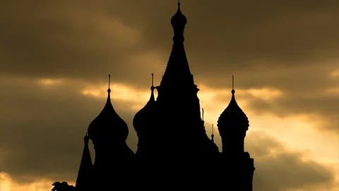Saint Basil's Cathedral in Red Square in Moscow, Russia, Sunset Clouds Timelapse Stock Footage 106901128