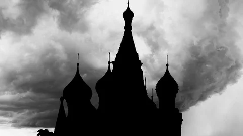 Saint Basil's Cathedral in Red Square in Moscow, Russia, Storm Timelapse Stock Footage 106901287
