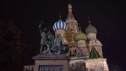 Saint Basil's Cathedral at winter night on Red Square in Moscow, Russia Stock Footage 83925802