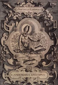 Saint Benedict (?) or Saint Audomar (Omer) (?): he mortifies his flesh by l.. Stock Illustration