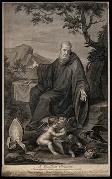 Saint Benedict: a poor peasant, enslaved by Zalla, a Goth brigand, is broug.. Stock Illustration
