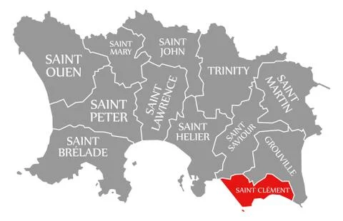 Saint Clement red highlighted in map of Jersey Illustrazione stock