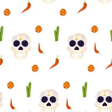 Saint death day pattern sugar skull and chilli Stock Illustration