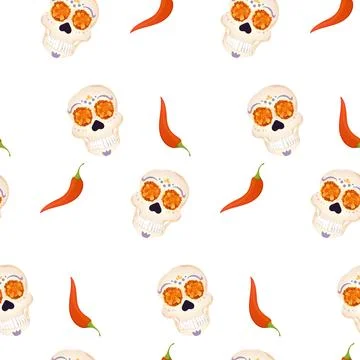 Saint death day pattern sugar skull and chilli Stock Illustration
