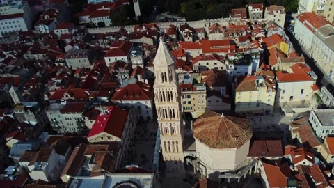 Saint domnius cathedral bell tower aerial view in split, croatia Stock Footage 339846848