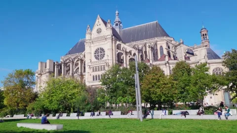 Saint-Eustache Church and park in Paris Stock Footage 328513099