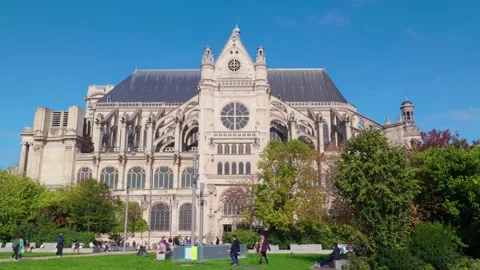 Saint-Eustache Church and park in Paris Stock Footage 329172234