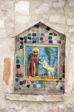 Saint francis instructs the wolf Stock Photos