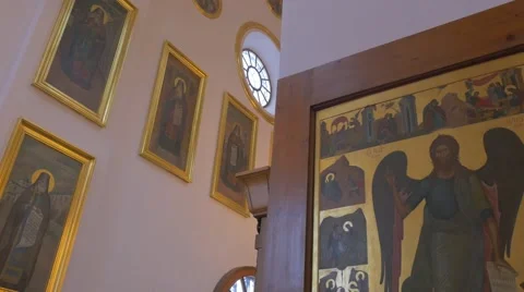 Saint Gabriel Icon Painted With Golden Colors, Uspensky Cathedral and Its Stock Footage 59079802