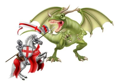 Saint George Fighting the Dragon Stock Illustration