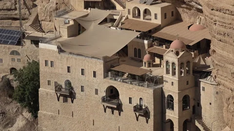 Saint George monastery near Jericho, religious landmark in West Bank Stock Footage 168779502