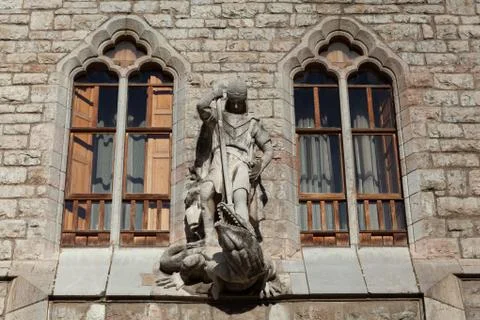 Saint George statue, Casa Botines, Leon, Spain Stock Photos