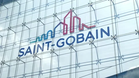 Saint-Gobain logo on the front of the headquarters building in Paris France Stock-Footage 194498984