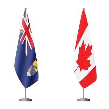 Saint Helena and Canada flags on flagpoles for official ceremonies and meetings Ilustración de archivo