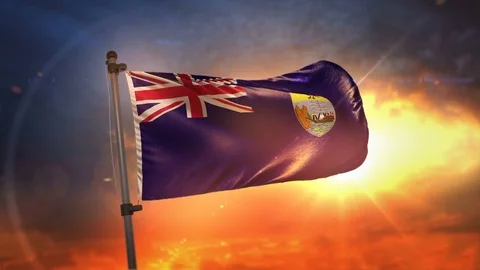 Saint Helena Flag Backlit At Beautiful Sunrise Loop Slow Motion 4K Stock Footage 76690463