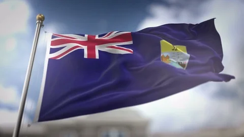Saint Helena Flag Waving Slow Motion 3D Rendering Blue Sky Background - Sea.. Stock Footage 75496308