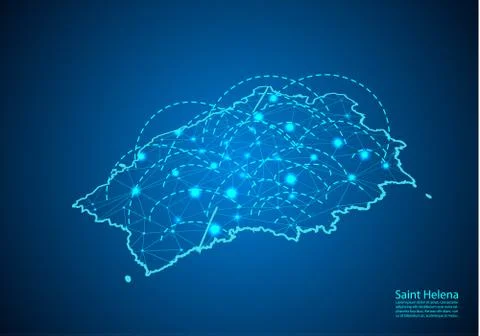 Saint Helena map with nodes linked by lines. concept of global communication  Stock Illustration