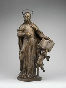 Saint Ignatius Loyola with an Angel Holding a Book Inscribed with the Motto.. Stock Photos