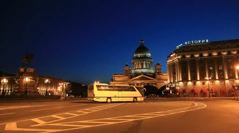 Saint Isaac's Cathedral and Saint Isaac Square at white night, St. Petersburg Stock Footage 14908341